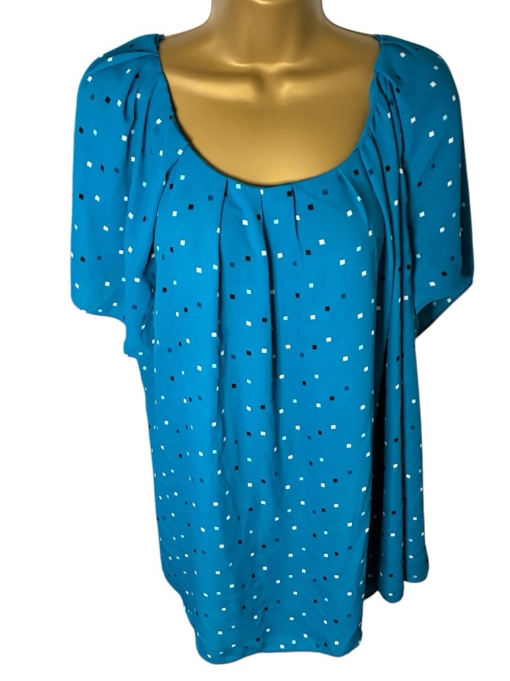 Worthington Woman Pleated Blouse Short Sleeve Semi Sheer Blue 2X